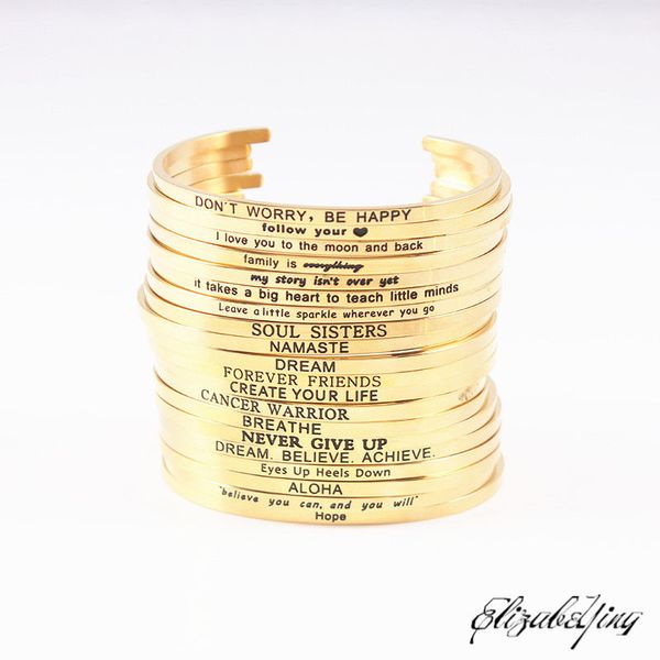 new gold color bracelet bangle stainless steel bar engraved positive inspirational quote cuff mantra bracelets bangles for women, Black
new gold color bracelet bangle stainless steel bar engraved positive inspirational quote cuff mantra bracelets bangles for women, Black