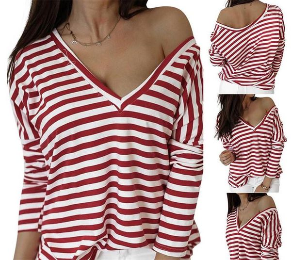 tshirts autumn fashion striped printed v neck loose tshirt slopping shoulder womens new womens designer, White
tshirts autumn fashion striped printed v neck loose tshirt slopping shoulder womens new womens designer, White