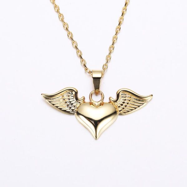 gold color polished copper material heart angle design woman necklace with the chain, Silver
gold color polished copper material heart angle design woman necklace with the chain, Silver