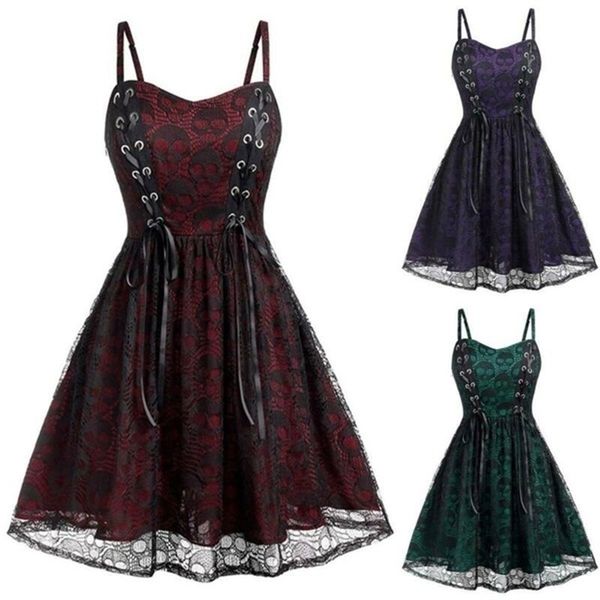 2020 Women Fashion Sexy Lace Skull Print Gothic Dress Retro Punk Style Sleeveless Sling Dress Halloween Party Dress
2020 Women Fashion Sexy Lace Skull Print Gothic Dress Retro Punk Style Sleeveless Sling Dress Halloween Party Dress