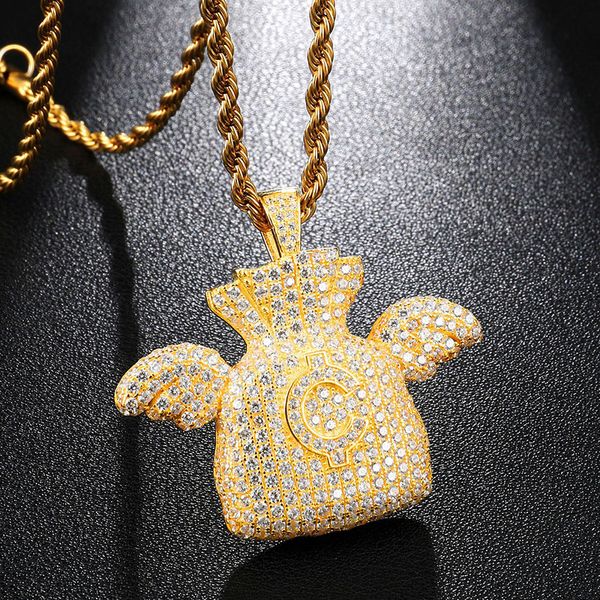 pendant necklaces hip hop cz stone bling out gold color flying dollars money bag pendants necklace for men rapper jewelry drop, Silver
pendant necklaces hip hop cz stone bling out gold color flying dollars money bag pendants necklace for men rapper jewelry drop, Silver