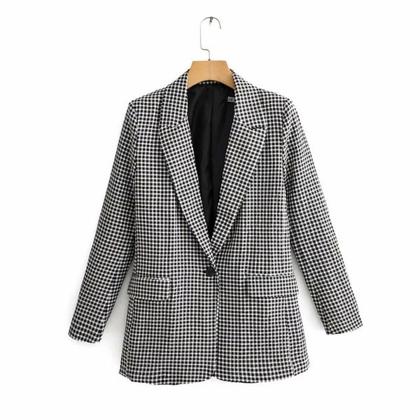 women's suits & blazers 2021 women vintage black white plaid print casual blazer office lady retro long sleeve outwear chic leisure coa, White;black
women's suits & blazers 2021 women vintage black white plaid print casual blazer office lady retro long sleeve outwear chic leisure coa, White;black