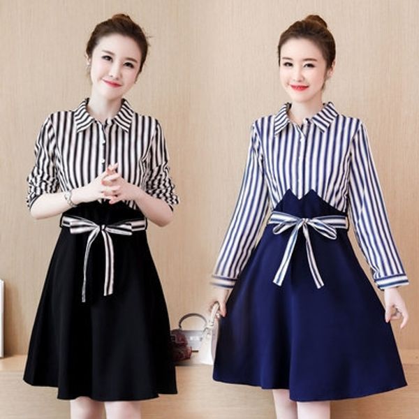 2019 spring new striped splicing dress large size women's clothing 200 jin fat sister slimming dress 252fp, Black;gray
2019 spring new striped splicing dress large size women's clothing 200 jin fat sister slimming dress 252fp, Black;gray