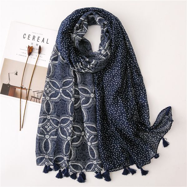 scarves silk quality cotton sunscreen scarf spring and summer navy blue white porcelain print long tassel cape, Blue;gray
scarves silk quality cotton sunscreen scarf spring and summer navy blue white porcelain print long tassel cape, Blue;gray