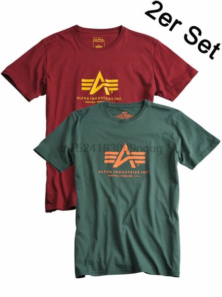 alpha industries basic t-shirt doppelpack 100501 2er set petrol + burgundy #6126