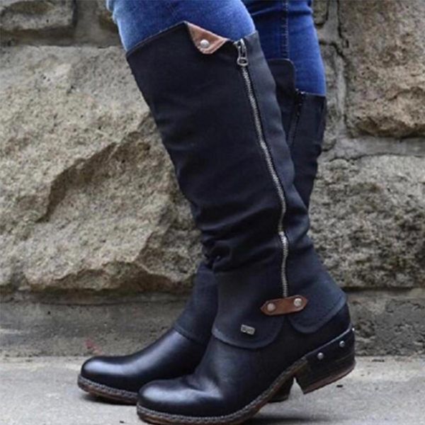 women vintage mid calf boots ladies rivet boots zipper chunky heels women's soft pu leather woman casual female shoes plus size, Black
women vintage mid calf boots ladies rivet boots zipper chunky heels women's soft pu leather woman casual female shoes plus size, Black