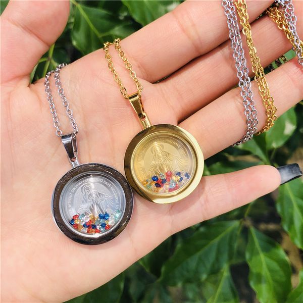 stainless steel virgin mary medallion with colorful rhinestone pendant necklace for our lady jewelry gift, Silver
stainless steel virgin mary medallion with colorful rhinestone pendant necklace for our lady jewelry gift, Silver
