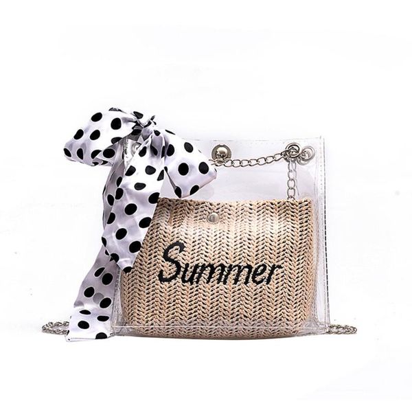 summer straw bag beach travel transparent composite bag clear shoulder messager with sik scarf elegant chain pvc bucket bags
summer straw bag beach travel transparent composite bag clear shoulder messager with sik scarf elegant chain pvc bucket bags