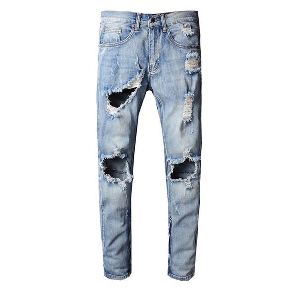 new men's male light blue fashion casual ripped cat-beard beggar jeans slim-fit feet denim pants trousers
new men's male light blue fashion casual ripped cat-beard beggar jeans slim-fit feet denim pants trousers