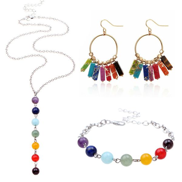 7 chakras yoga women jewelry sets healing reiki rainbow chips earrings bracelet necklaces pendants natural gem stone mala beads, Silver
7 chakras yoga women jewelry sets healing reiki rainbow chips earrings bracelet necklaces pendants natural gem stone mala beads, Silver