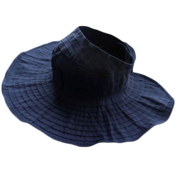 women foldable pleated sun visor hat solid color summer empty wide brim breathable mesh anti-uv beach cap with chin strap, Blue;gray
women foldable pleated sun visor hat solid color summer empty wide brim breathable mesh anti-uv beach cap with chin strap, Blue;gray