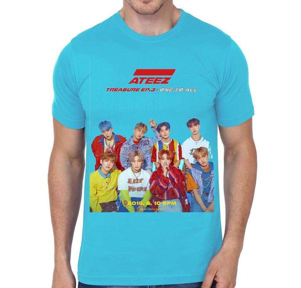 ateez half sleeve light blue t shirt