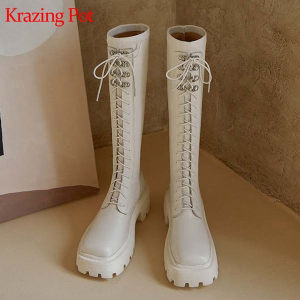 krazing pot genuine leather equestrian boots square toe metal rivets keep warm platform keep warm lace up knee high boots l9f2, Black
krazing pot genuine leather equestrian boots square toe metal rivets keep warm platform keep warm lace up knee high boots l9f2, Black