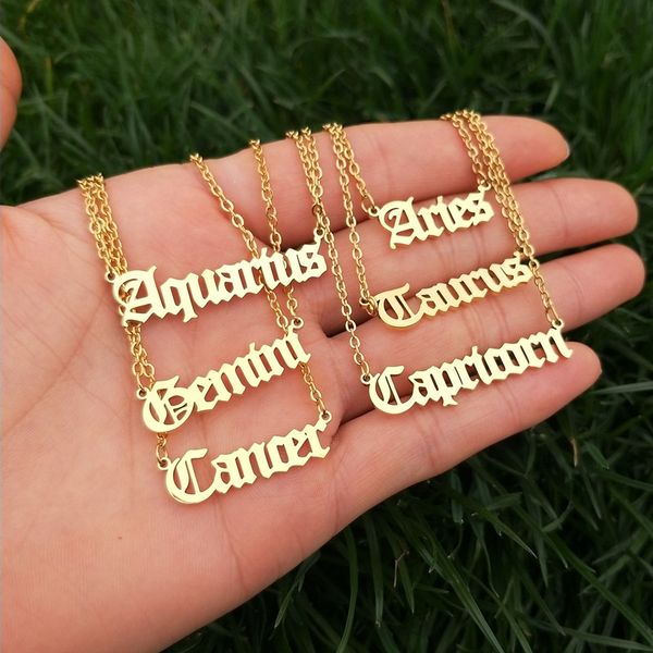 gold filled old english zodiac sign 12 constellation pendant necklace for women birthday gift stainless steel bff collier femme, Silver
gold filled old english zodiac sign 12 constellation pendant necklace for women birthday gift stainless steel bff collier femme, Silver