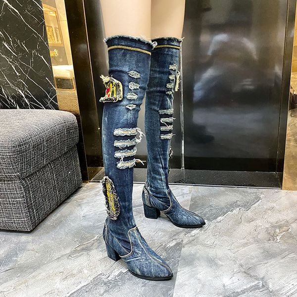 long legs women's shoes denim side zippers women's boots autumn winter pointed toe high-heeled boots, over the knee single boots, Black
long legs women's shoes denim side zippers women's boots autumn winter pointed toe high-heeled boots, over the knee single boots, Black
