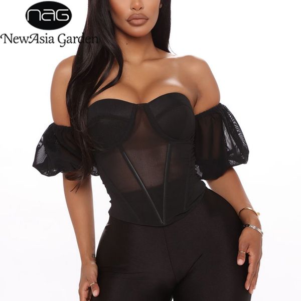 women's blouses & shirts asia underwire boned corset women off shoulder sheer mesh black short puff sleeve push up padded summer, White
women's blouses & shirts asia underwire boned corset women off shoulder sheer mesh black short puff sleeve push up padded summer, White