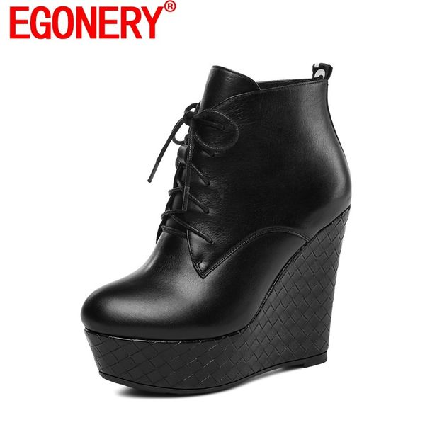 egonery women fashion shoes genuine leather ankle boots 2020 new style super high heels round toe cross tied platform wedges, Black
egonery women fashion shoes genuine leather ankle boots 2020 new style super high heels round toe cross tied platform wedges, Black