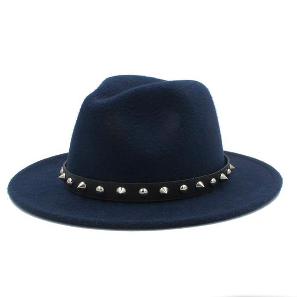 wool women men fedora hat for elegant lady winter autumn wide brim jazz godfather cap with punk rivet ribbon size 56-58cm, Blue;gray
wool women men fedora hat for elegant lady winter autumn wide brim jazz godfather cap with punk rivet ribbon size 56-58cm, Blue;gray