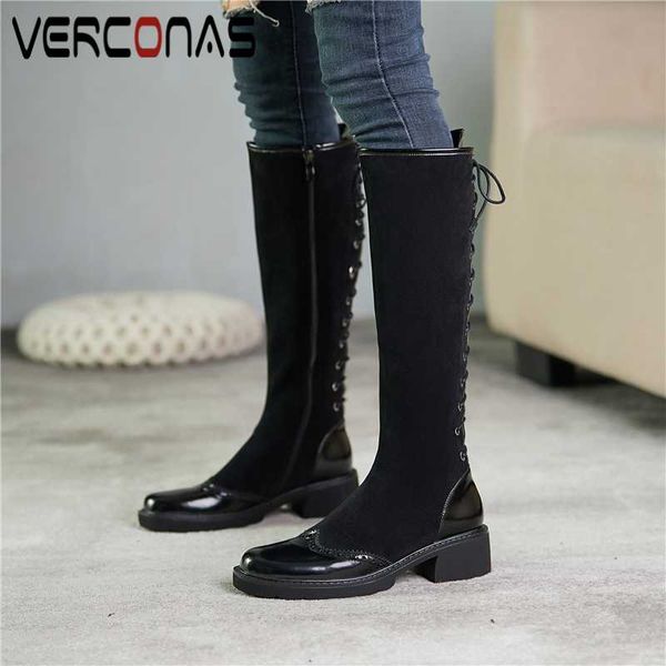 verconas knee-high boots for women autumn winter new cross-tied shoes woman side zipper square heels genuine leather long boots, Black
verconas knee-high boots for women autumn winter new cross-tied shoes woman side zipper square heels genuine leather long boots, Black