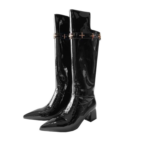 boots women knee high pointed toe patent leather square heel rivet slip on handmade genuine ladies shoes botas mujer, Black
boots women knee high pointed toe patent leather square heel rivet slip on handmade genuine ladies shoes botas mujer, Black