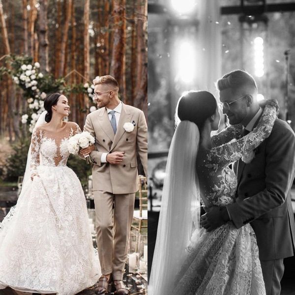 2021 country vintage wedding dresses long sleeves sheer neck lace appliqued bridal gowns buttons back vestido de novia, White
2021 country vintage wedding dresses long sleeves sheer neck lace appliqued bridal gowns buttons back vestido de novia, White
