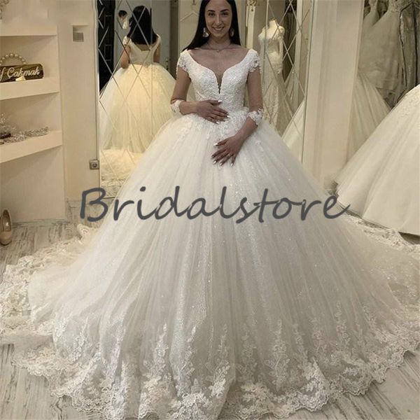 sparkly ball gown country wedding dresses with lace princess v neck long sleeve church wedding gowns 2021 bling sweep train robes de mariée, White
sparkly ball gown country wedding dresses with lace princess v neck long sleeve church wedding gowns 2021 bling sweep train robes de mariée, White