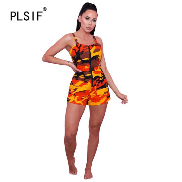 women spaghetti strap camouflage print overalls summer slim shorts jumpsuit and romper lady bodysuits, Black;white