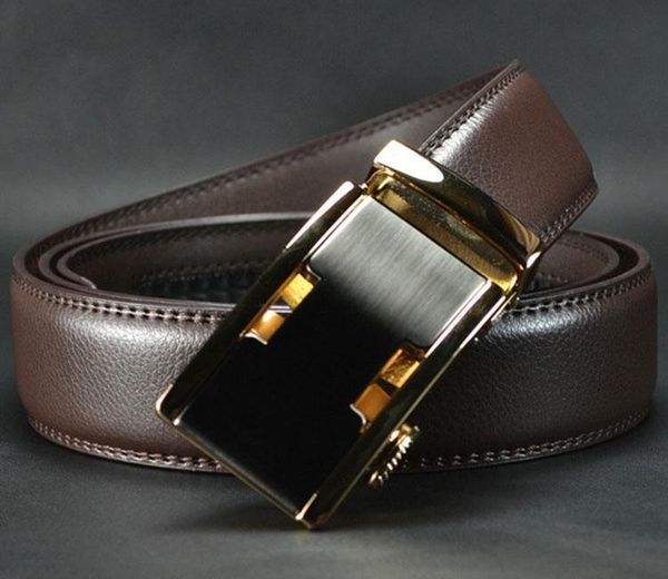 ab003 adjustable leather men gold automatic buckle belt, Black;brown