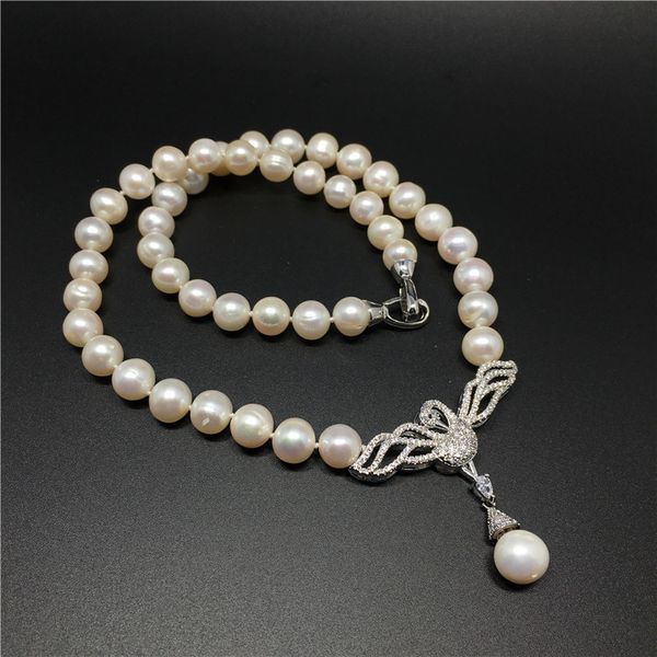 hand knotted 8-9mm white natural freshwater pearl micro inlay zircon necklace long 45cm fashion jewelry, Silver
hand knotted 8-9mm white natural freshwater pearl micro inlay zircon necklace long 45cm fashion jewelry, Silver