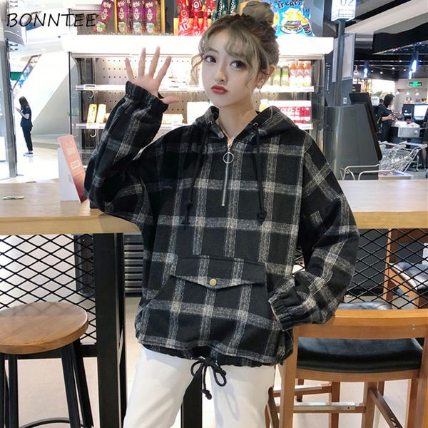 women's hoodies & sweatshirts women hooded retro plaid zipper loose batwing sleeve pocket womens hoodie korean style trendy all-match, Black
women's hoodies & sweatshirts women hooded retro plaid zipper loose batwing sleeve pocket womens hoodie korean style trendy all-match, Black