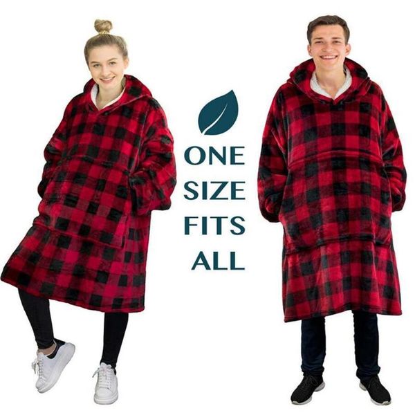 flannel hoodie blanket warm soft robe sweatshirt pullover velvet thick blanket fits all men women hoodies coats