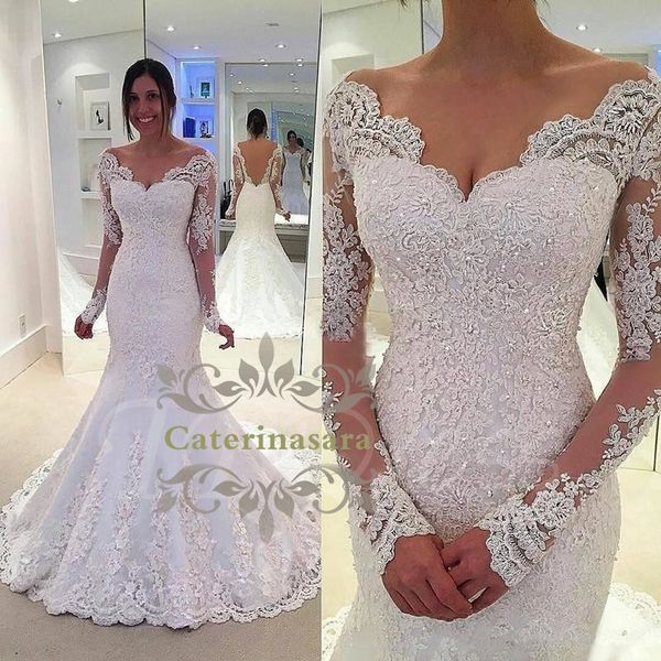 long sleeves wedding dress v neckline with appliques lace bride gown mermaid train open back zipper closed vestido de noiva, Blue;red
long sleeves wedding dress v neckline with appliques lace bride gown mermaid train open back zipper closed vestido de noiva, Blue;red