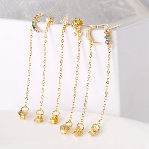 new rainbow zircon moon star flower stud earrings for women cz crystal earrings gold color chain earring, Golden;silver
new rainbow zircon moon star flower stud earrings for women cz crystal earrings gold color chain earring, Golden;silver