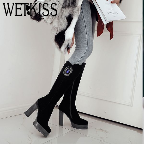 wetkiss new autumn high heels women boots round toe crystal zip footwear rubber female boot knee high platform shoes women 2020, Black
wetkiss new autumn high heels women boots round toe crystal zip footwear rubber female boot knee high platform shoes women 2020, Black