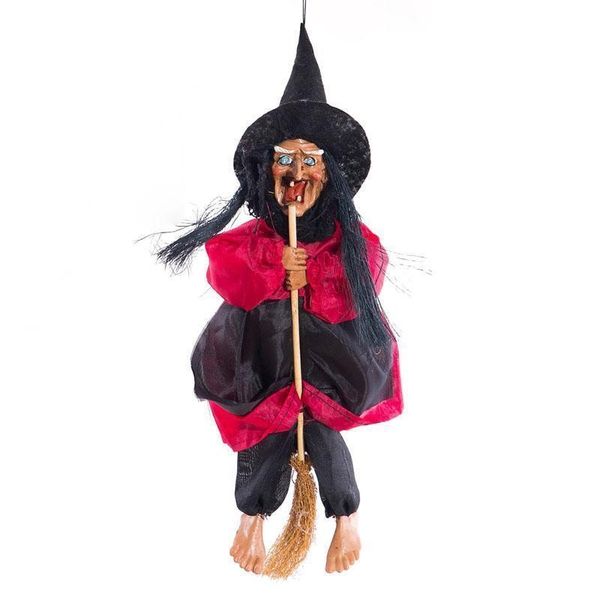 

halloween hanging witch dolls voice control prop animated ghost scary riding broom wall hang party outdoor home decoration toys