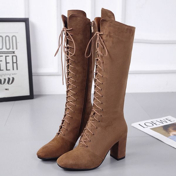 boots round toe cross-tied solid women high zip casual long knee-high square heel flock fashion concise winter shoes, Black
boots round toe cross-tied solid women high zip casual long knee-high square heel flock fashion concise winter shoes, Black