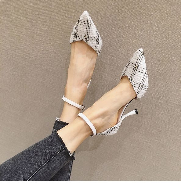 dress shoes 8cm high heel women thin heels point toe lattice grid pumps ladies sexy, Black