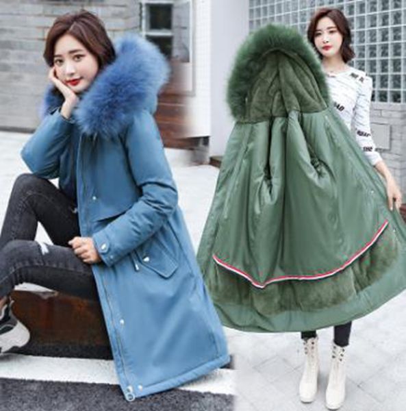 wholesale fashion women's winter parkas plus velvet lining and fur collar hoodie overcoming mid-length cotton jacket, Black
wholesale fashion women's winter parkas plus velvet lining and fur collar hoodie overcoming mid-length cotton jacket, Black