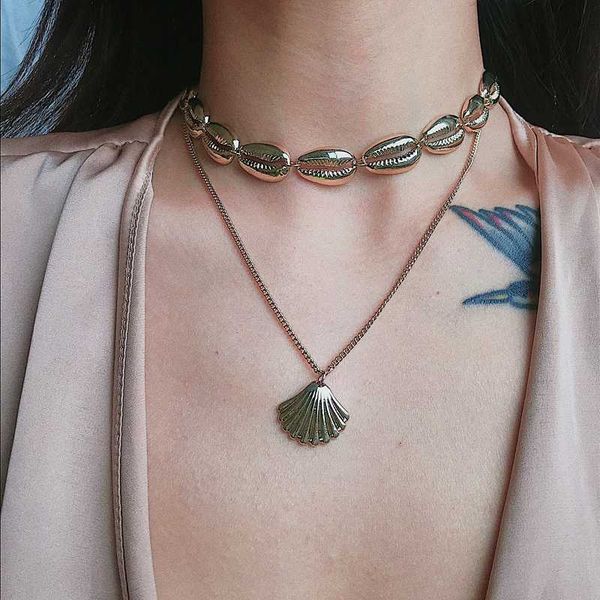 bohemia gold color shell choker necklace for women delicate double-deck fan shape pendant metal necklace holiday jewelry, Silver
bohemia gold color shell choker necklace for women delicate double-deck fan shape pendant metal necklace holiday jewelry, Silver