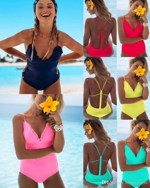 one piece candy color v-neck backless bikinis ruffles designer women summer fashion bikini, White;black
one piece candy color v-neck backless bikinis ruffles designer women summer fashion bikini, White;black