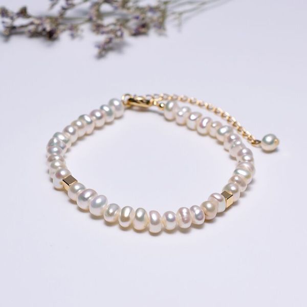 link, chain 4-5mm semiround pearl bracelet with gold-filled cube decoration 21cm adjustable natural jewelry gift, Black
link, chain 4-5mm semiround pearl bracelet with gold-filled cube decoration 21cm adjustable natural jewelry gift, Black
