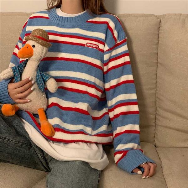 women's sweaters 2021 autumn winter college style rainbow striped sweater round neck pullover personality simple, White;black
women's sweaters 2021 autumn winter college style rainbow striped sweater round neck pullover personality simple, White;black