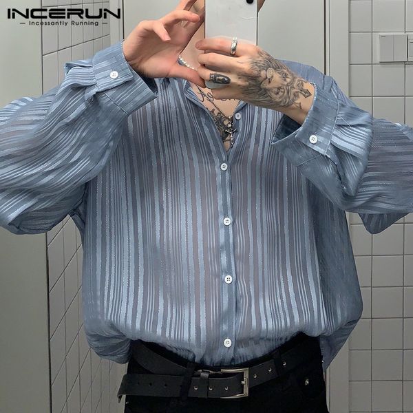 incerun casual mesh striped blusas comfy blouse party nightclub blouse men fashion transparent shirts long sleeve lapel camisa, White;black
incerun casual mesh striped blusas comfy blouse party nightclub blouse men fashion transparent shirts long sleeve lapel camisa, White;black