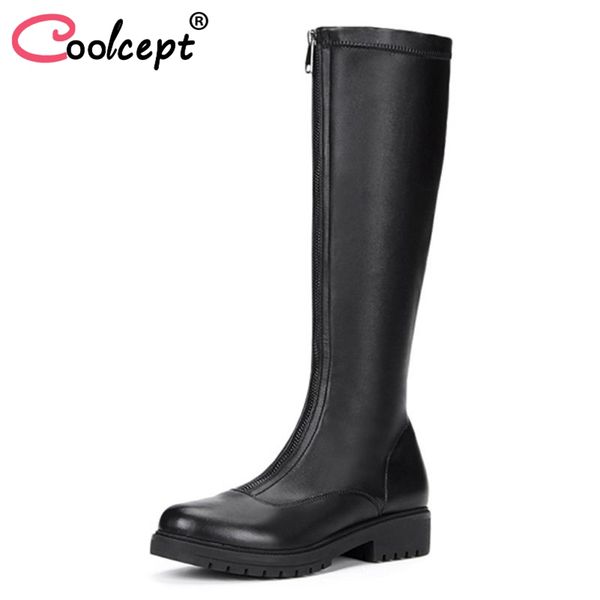 boots coolcept size 34-43 women knee high genuine leather botas fashion zipper shoes solid color round toe footwear, Black
boots coolcept size 34-43 women knee high genuine leather botas fashion zipper shoes solid color round toe footwear, Black