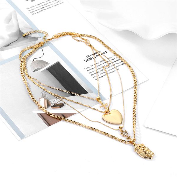 fashion multilayer women's cross heart flower crystal pendant choker necklace bohemian gold carve portrait long chain necklace, Silver
fashion multilayer women's cross heart flower crystal pendant choker necklace bohemian gold carve portrait long chain necklace, Silver