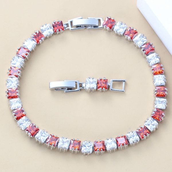 quality silver-color bridal jewelry red garnet cz link chain bracelet length 18+3cm for women wedding costume, Black 
quality silver-color bridal jewelry red garnet cz link chain bracelet length 18+3cm for women wedding costume, Black