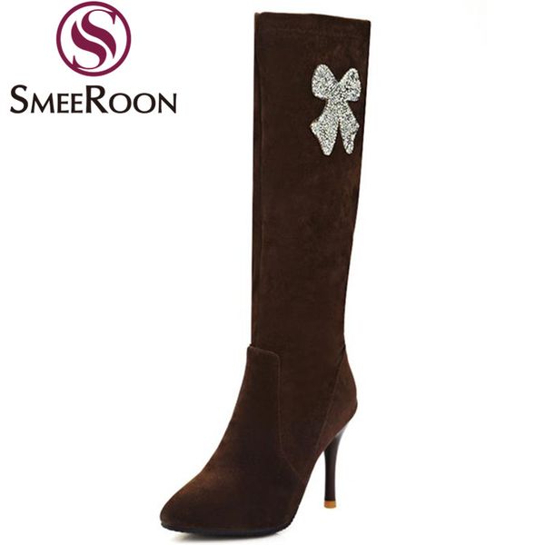 smeeroon knee high boots skid resistance rhinestone thin high heels boots engagement zipper pointed toe winter woman shoes, Black
smeeroon knee high boots skid resistance rhinestone thin high heels boots engagement zipper pointed toe winter woman shoes, Black