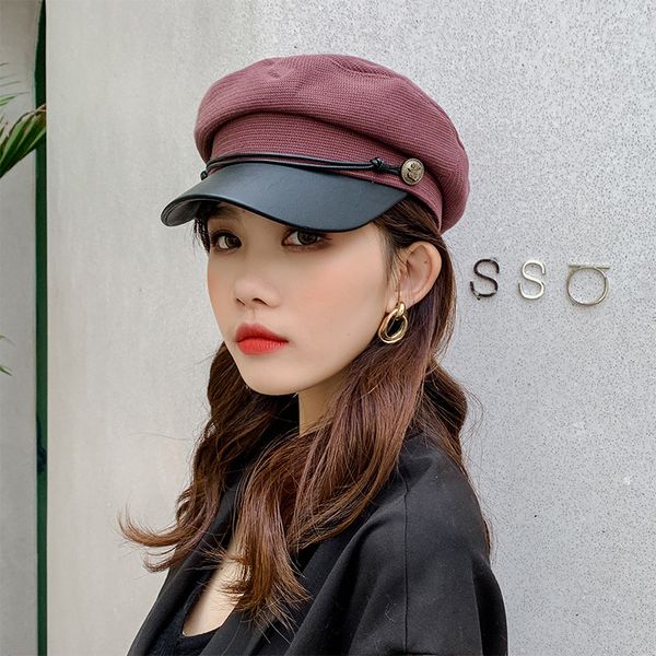 berets autumn sailor hat for women fashion pu leather flat female travel cadet captain cap, Blue;gray
berets autumn sailor hat for women fashion pu leather flat female travel cadet captain cap, Blue;gray