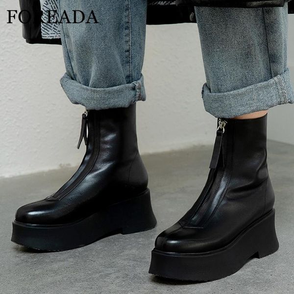 foreada high heel woman boots natural genuine leather mid calf boots platform wedges heel short zip female shoes autumn 40, Black
foreada high heel woman boots natural genuine leather mid calf boots platform wedges heel short zip female shoes autumn 40, Black