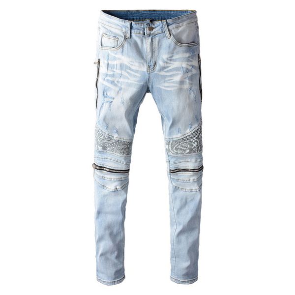 men's light blue bandanna paisley printed patchwork biker jeans streetwear zippers stretch denim skinny pants
men's light blue bandanna paisley printed patchwork biker jeans streetwear zippers stretch denim skinny pants